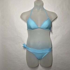 AGUA DOCE Brazilian 2-pc Bikini Size L Light Blue Hip Tie Stretch Cheeky